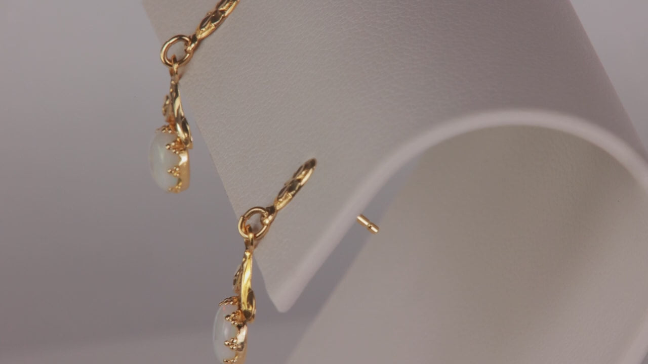 14K Yellow Gold Australian Opal Dangle Earrings