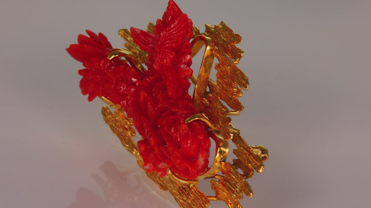 Estate 14K Yellow Gold Coral Pin/Pendant/Brooch