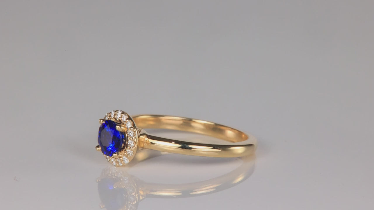 14K Yellow Gold Round Brilliant Sapphire and Diamond Ring .54cts