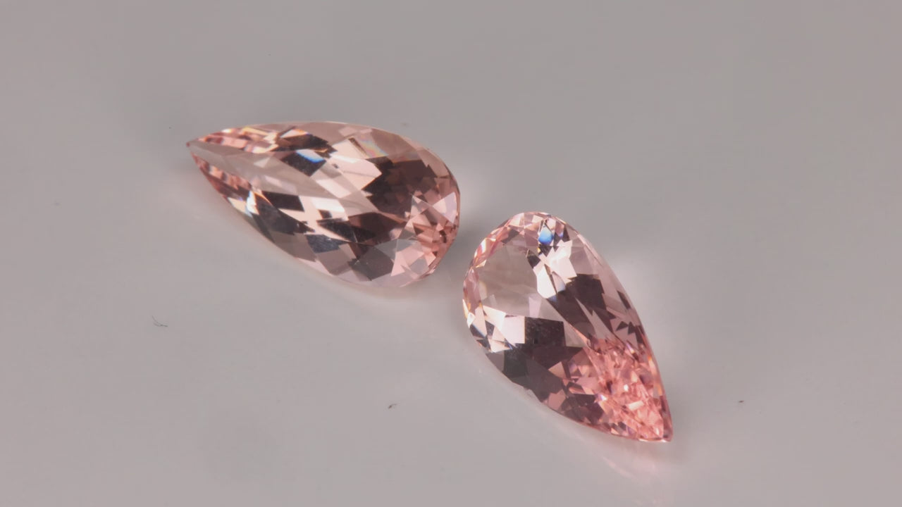 Matched Pair of Pear Shape Brilliant Morganites 5.48 Carats