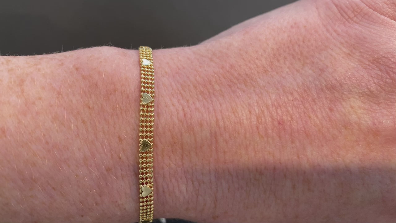 14K Yellow Gold Mesh Heart Bracelet