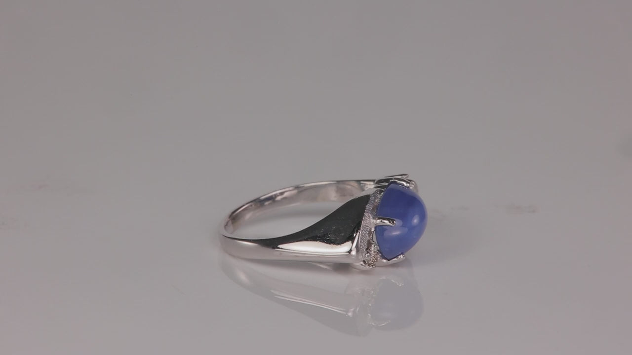 10K White Gold Synthetic Star Sapphire and Diamond Ring