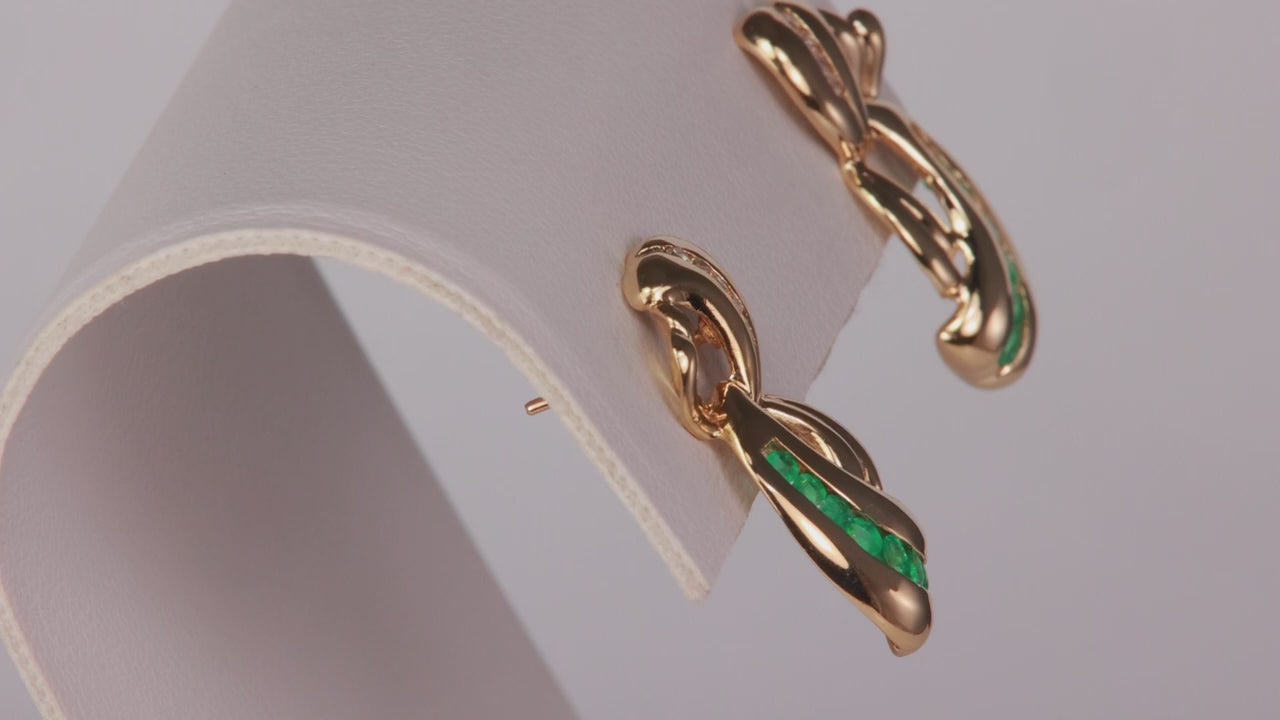 14K Yellow Gold Emerald And Diamond Earrings