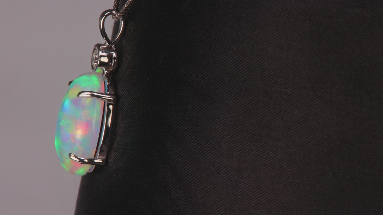 14K White Gold Opal Pendant With Diamond Accent 8.00 Carats