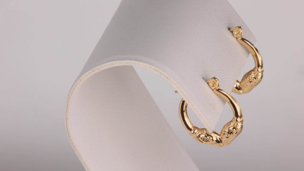 14K Yellow Gold Hoop Earrings with Rams