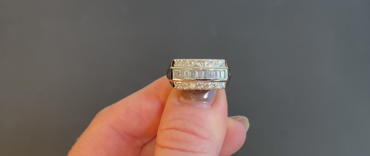 14K White Gold and Baguette Diamond Ring .75 Carats