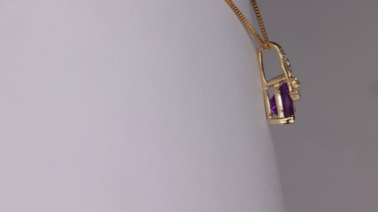 14K Yellow Gold Trilliant Cut Amethyst and Diamond Accent Pendant 1ct