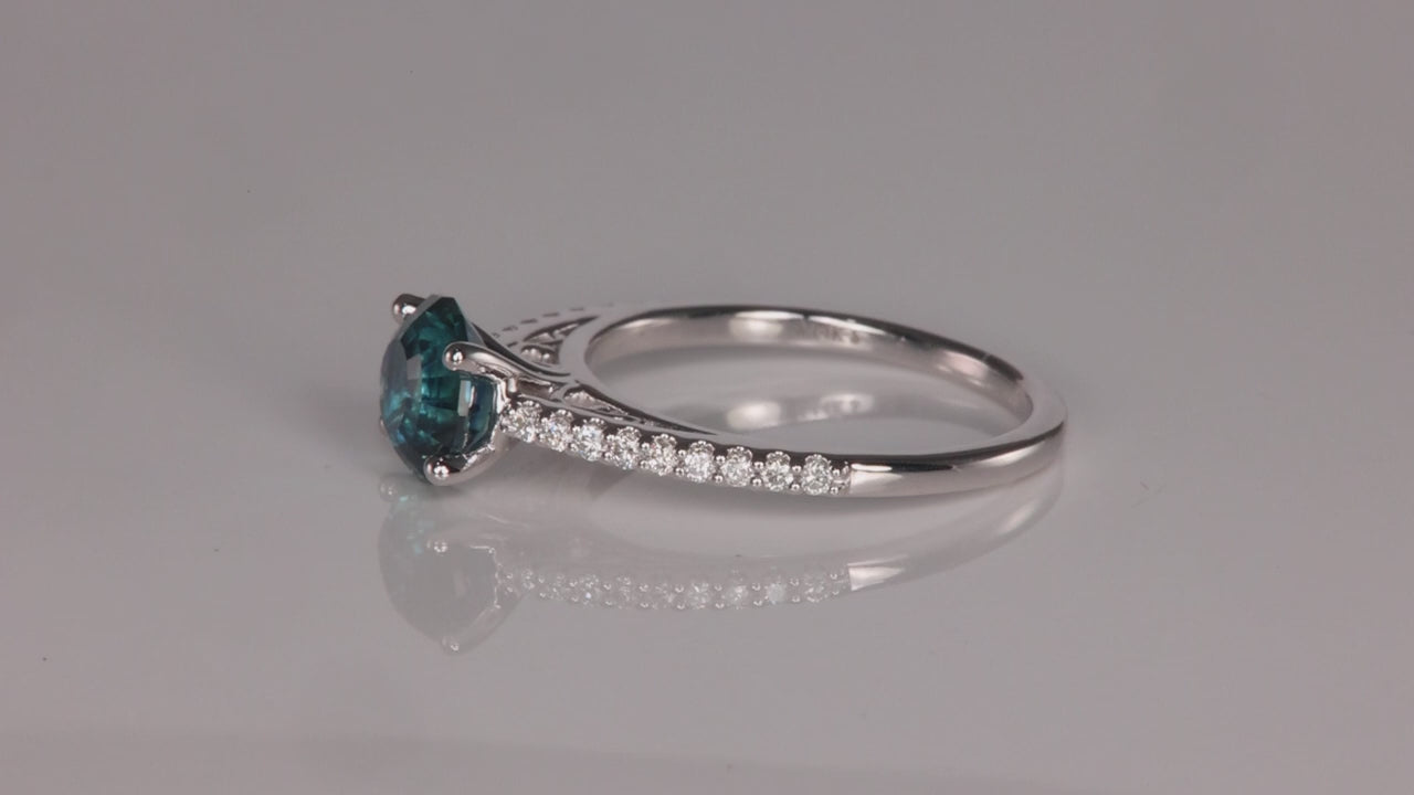 14K White Gold 2.05 Carat Montana Sapphire Ring With Diamonds