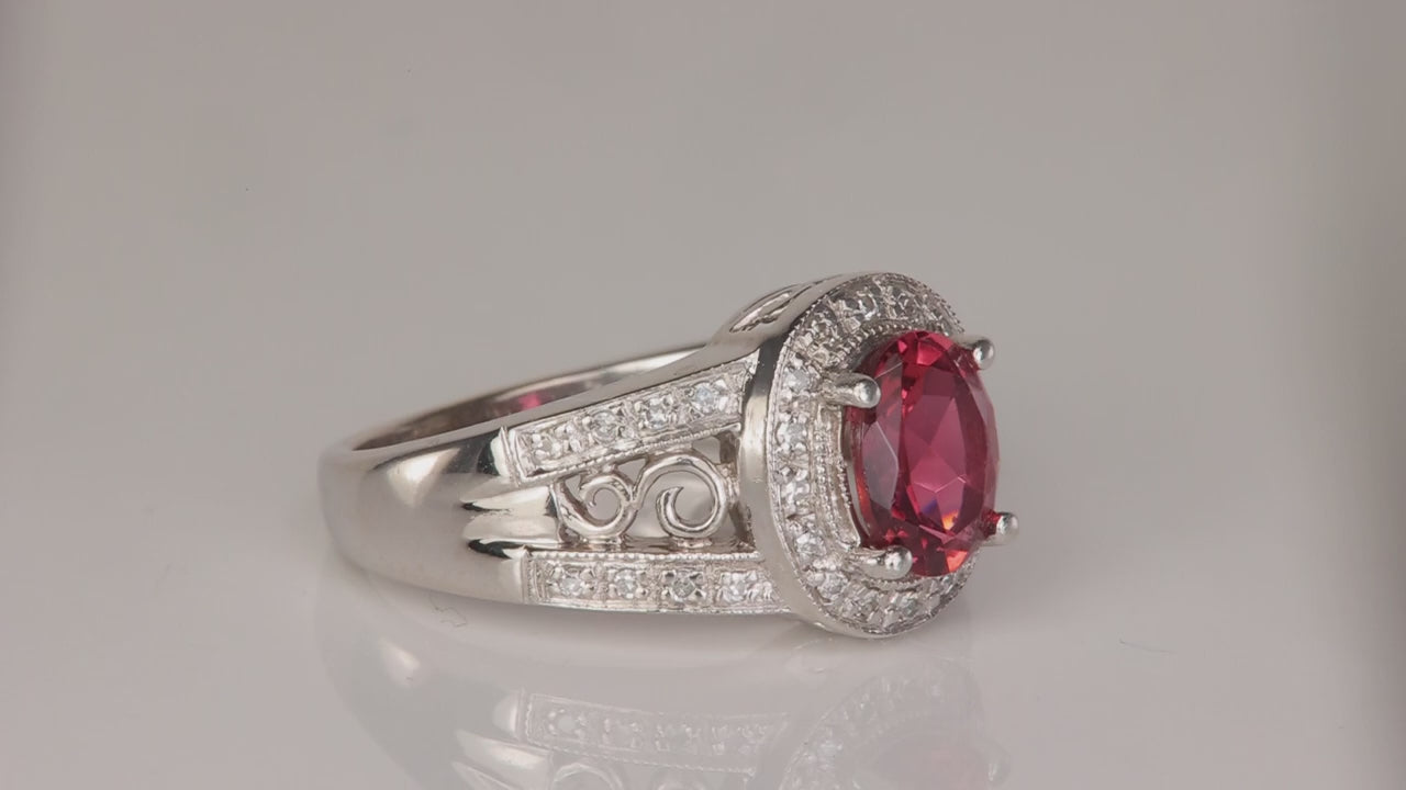 14K White Gold Tourmaline and Diamond Ring 1.35 Carats