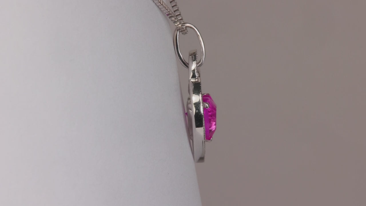 10K White Gold Floating Heart Synthetic Sapphire and Diamond Pendant 1ct