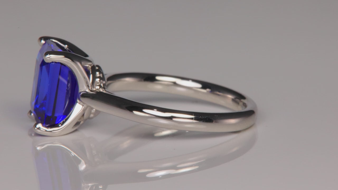 14K White Gold Emerald Cut Tanzanite Ring 4.75 Carats