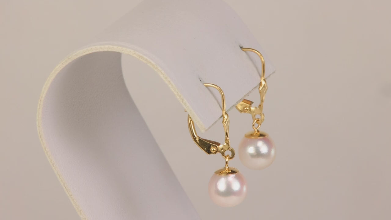 14K Yellow Gold Pearl Hinged Back Earrings