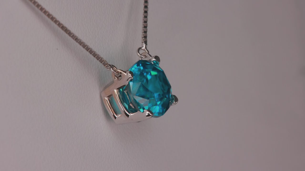 14K White Gold 4.59ct Octagonal Cushion Blue Zircon Necklace