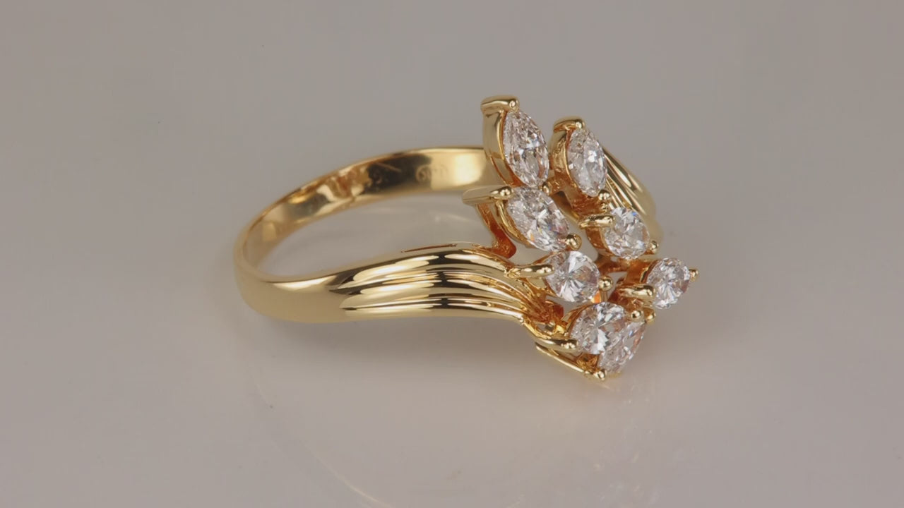 18K Yellow Gold Marquise Diamond Cluster Ring .63cts