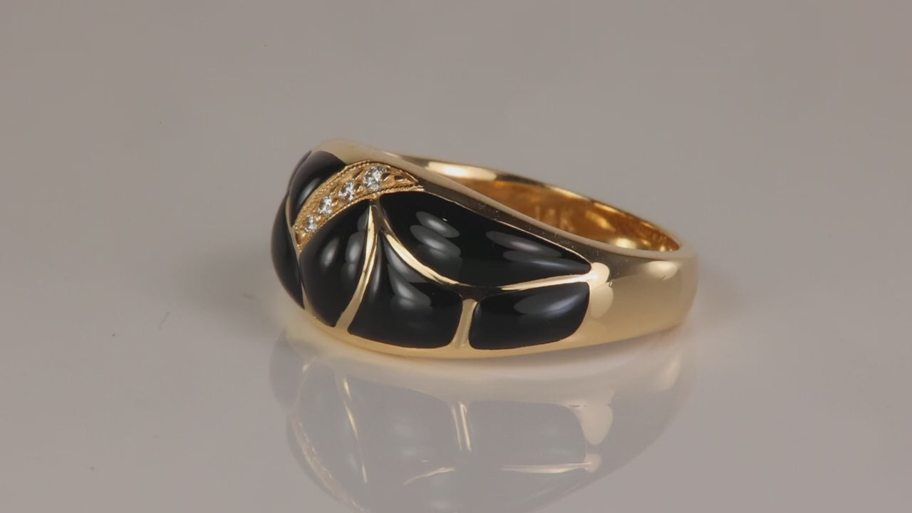 14K Yellow Gold Onyx Inlay Ring With Diamonds