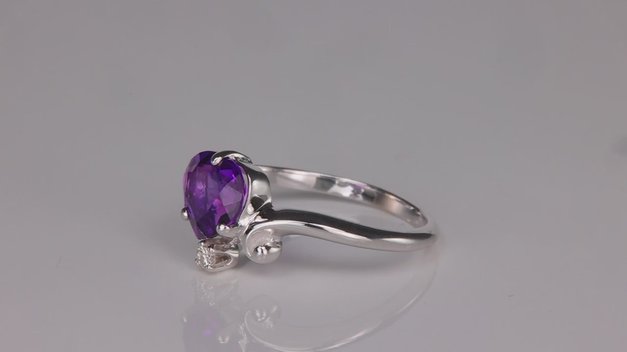 14K White Gold Amethyst Heart Ring With Diamond Accent 1.05cts