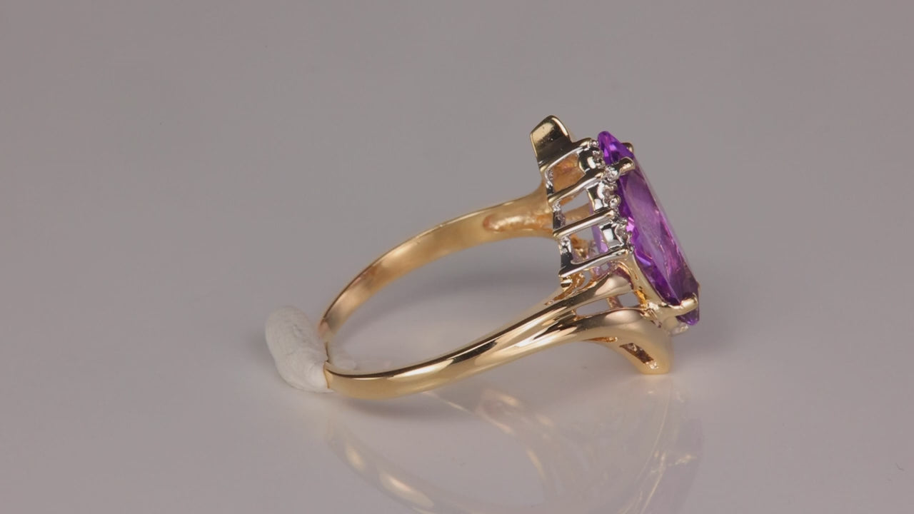 10K Yellow Gold Marquise Cut Amethyst and Diamond Accent Ring 2.50cts