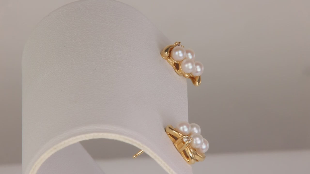 14K Yellow Gold Pearl and Diamond Accented Studs