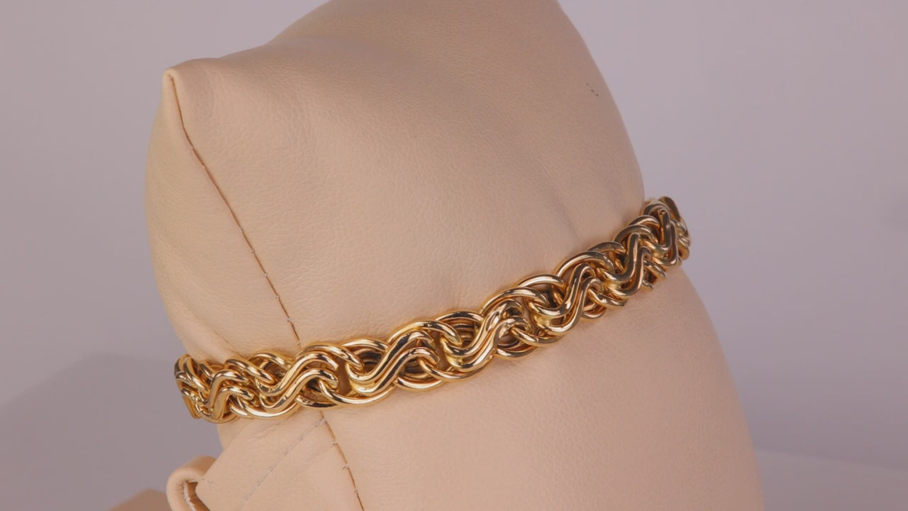 14K Yellow Gold Fancy Double Link Bracelet 7"