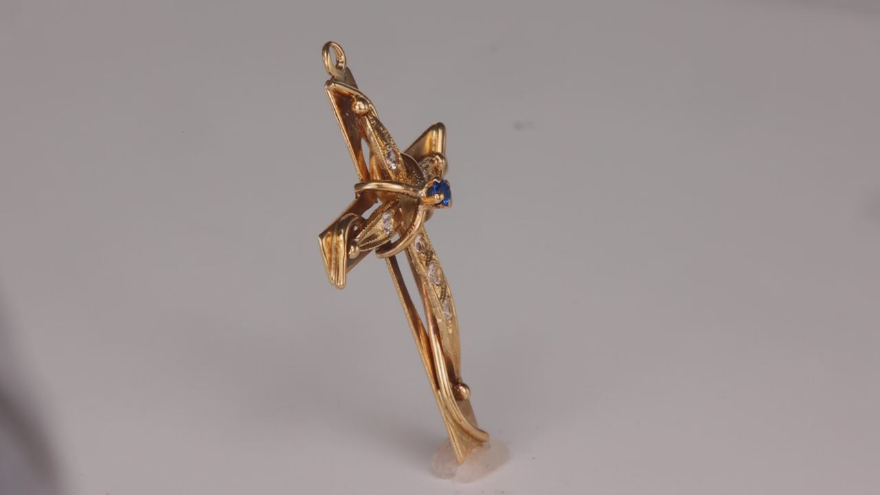 14K Yellow Gold Cross Pendant with Stones