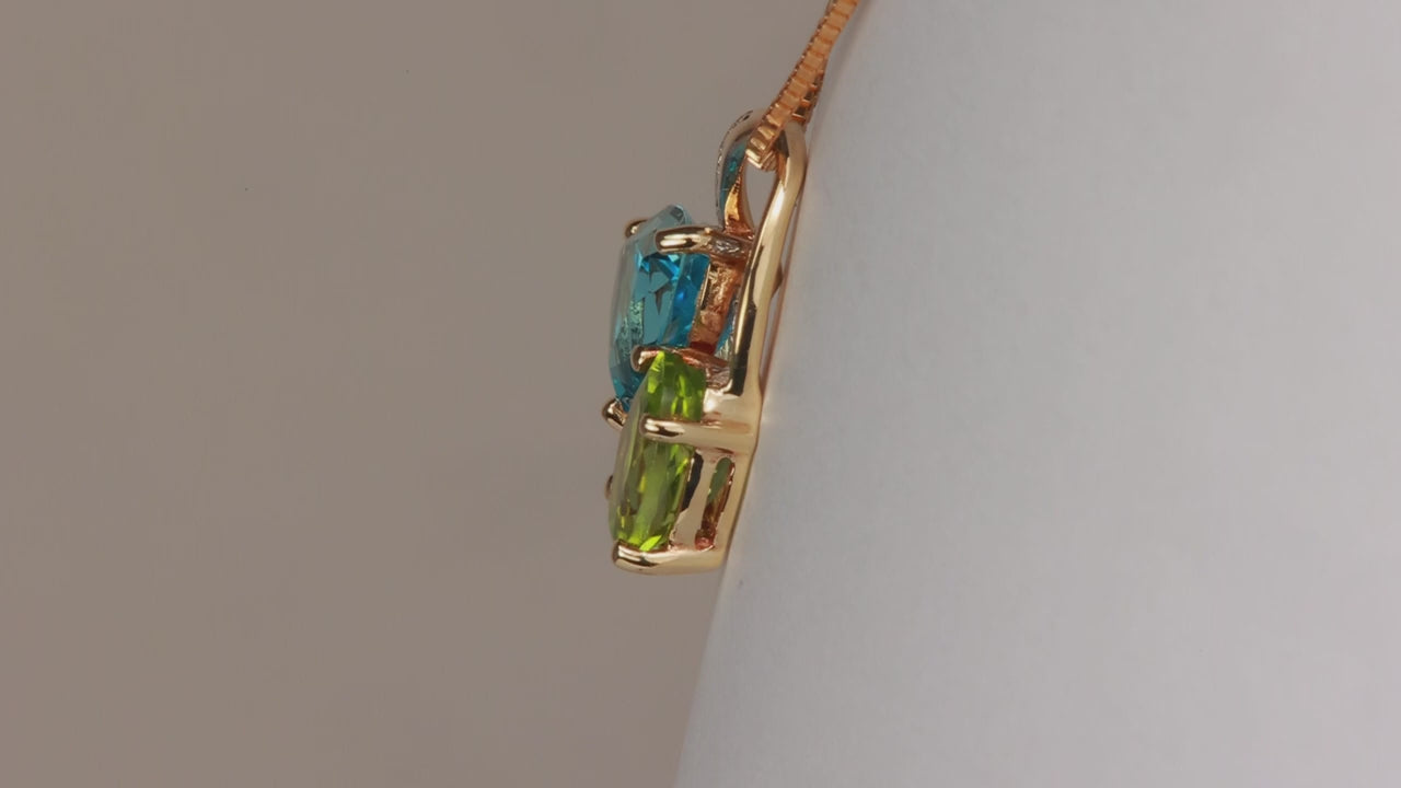 10K Yellow Gold Swiss Blue Topaz and Peridot Pendant with Diamond Accents