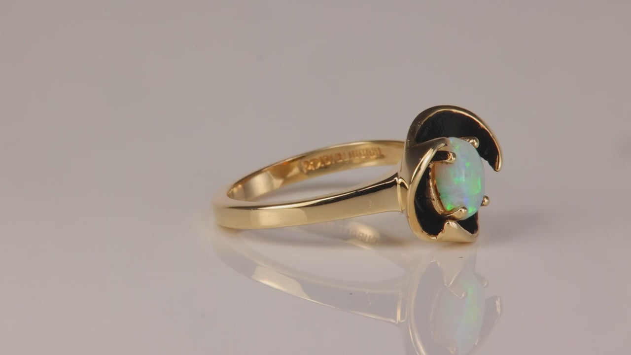 10K Yellow Gold Australian Opal and Enamel Ring