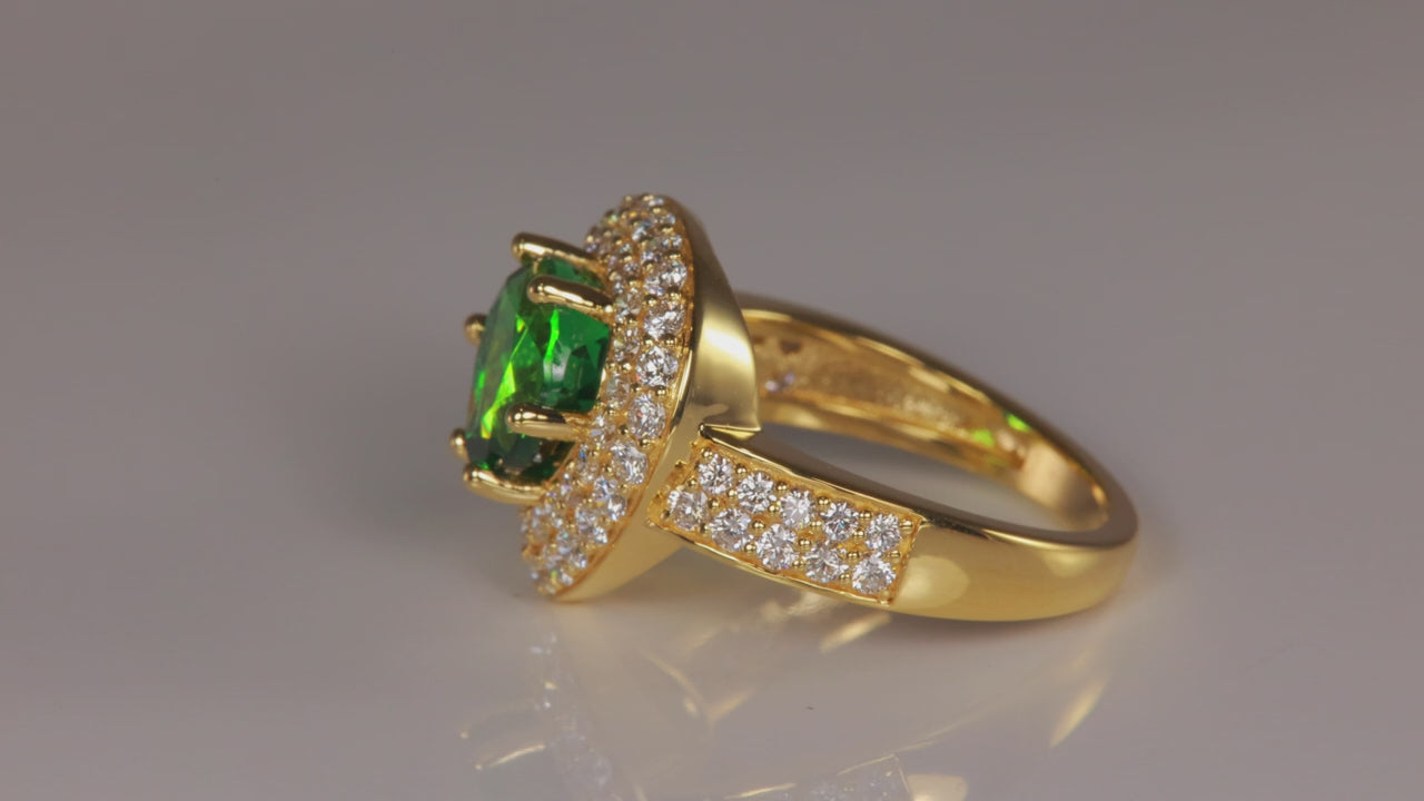 18K Yellow Gold Tsavorite Garnet and Diamond Ring By Steve Moriarty 3.42 Carats