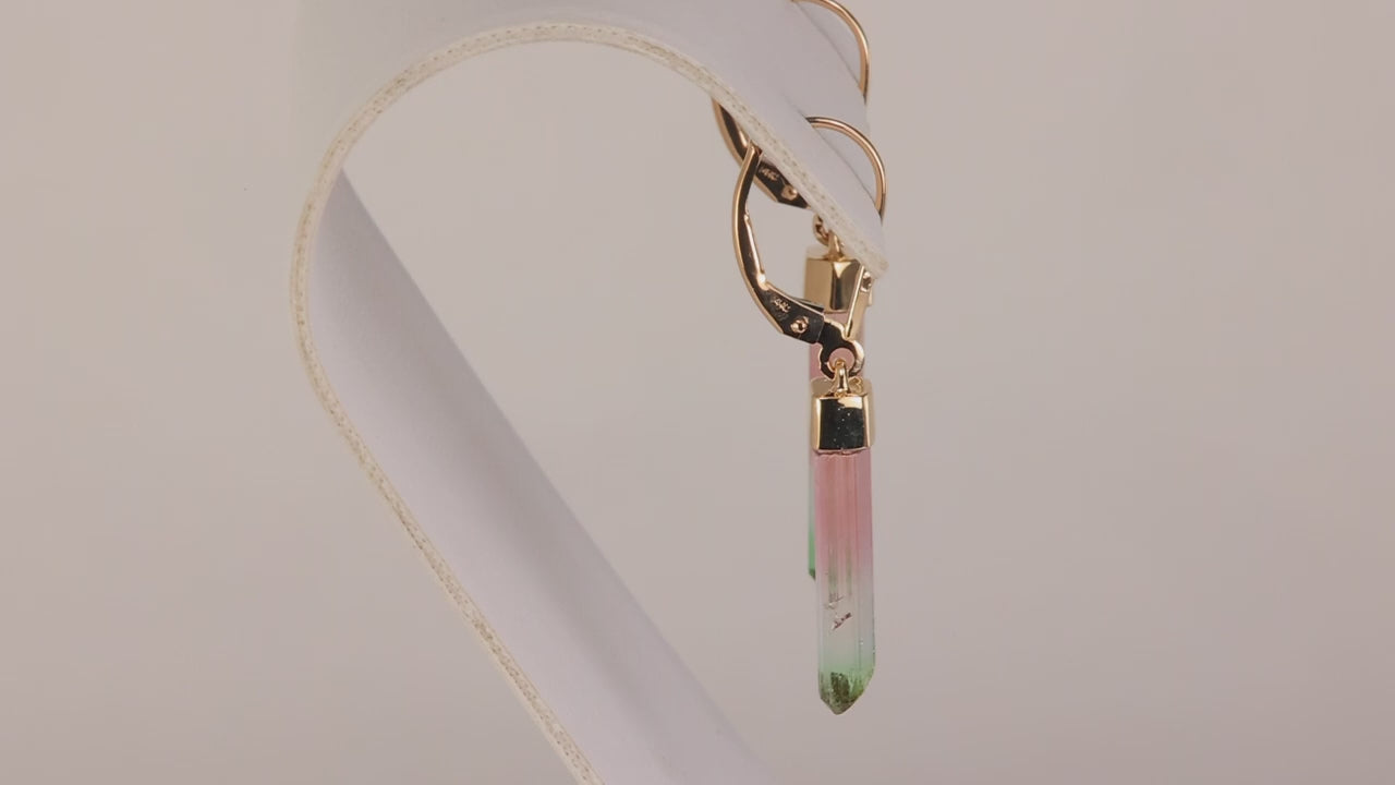 14K Yellow Gold Tri Color Tourmaline Crystal Drop Earrings