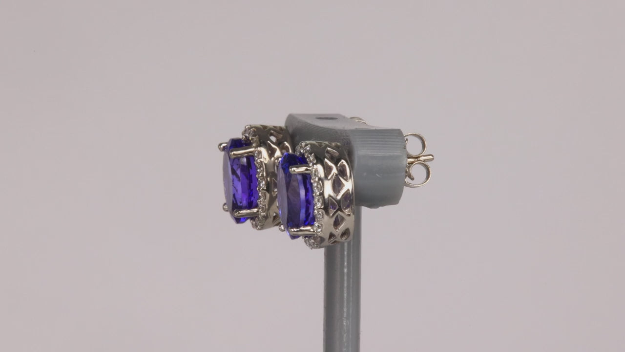 14K White Gold Oval Tanzanite and Diamond Halo Earrings 4.28cts