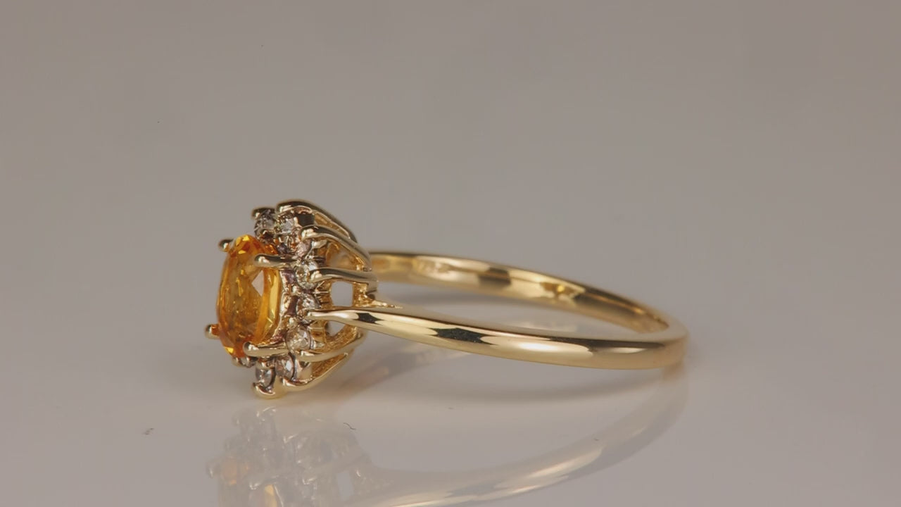 14K Yellow Gold Oval Citrine and Champagne Diamond Ring