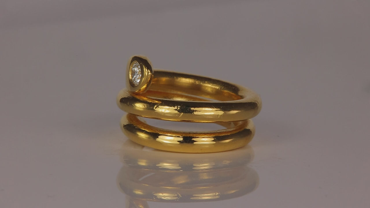 24K Yellow Gold And Diamond Snake Ring .18cts