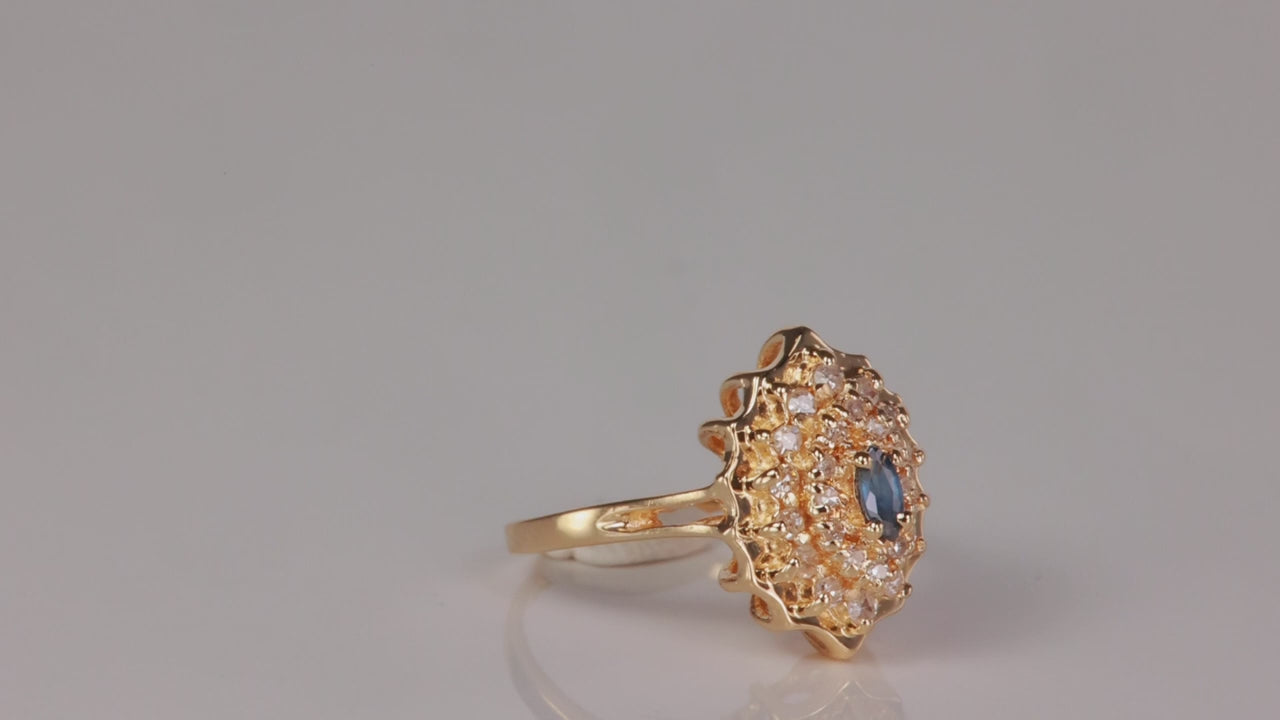 14K Yellow Gold Marquise Sapphire and Diamond Ring .10cts