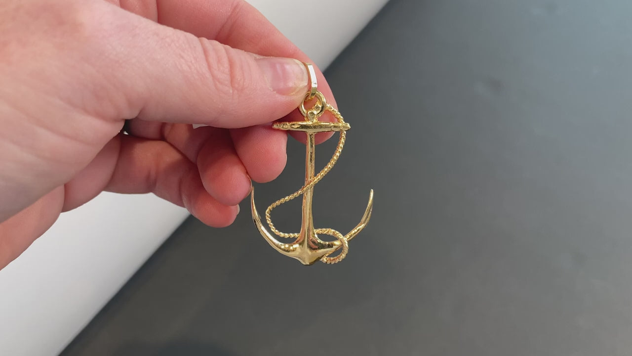 14K Yellow Gold Anchor and Rope Pendant