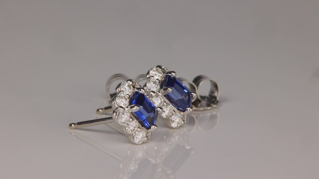 14K White Gold Madagascar Sapphire and Diamond Halo Earrings 1.50cts