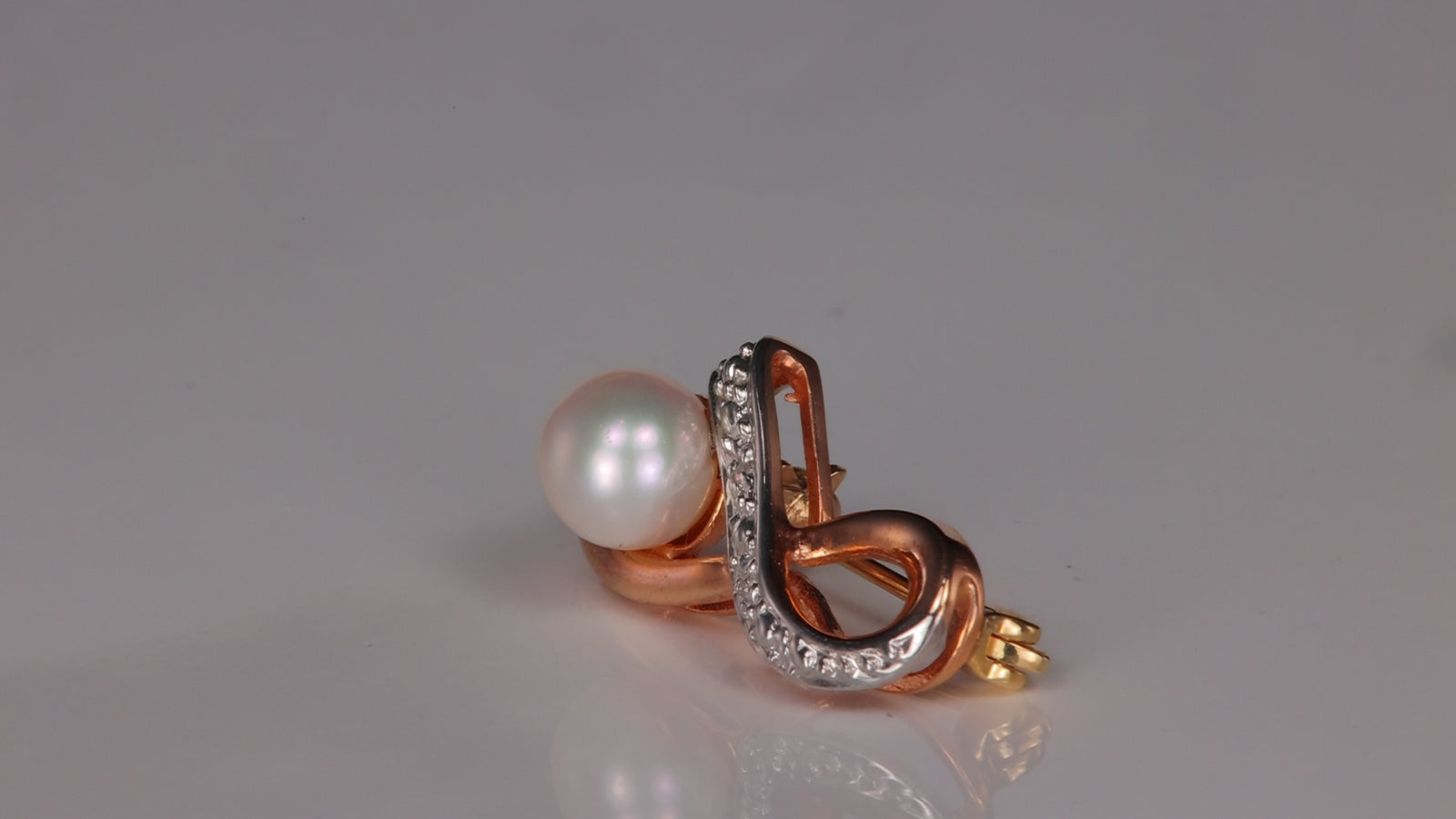 14K Rose And Yellow Gold Pearl And Diamond Breast Cancer Awareness Pin