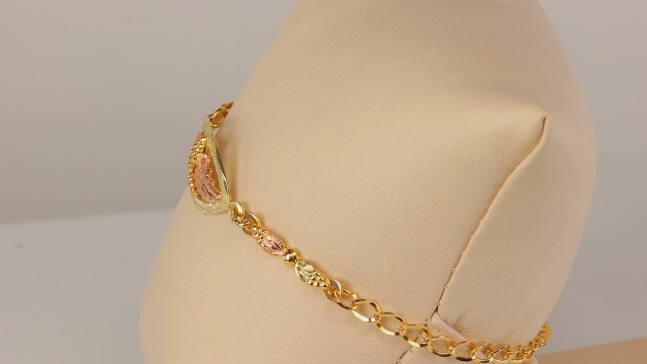 10K Yellow and Rose Gold Diamond Cut Black Hill's Bracelet 7"