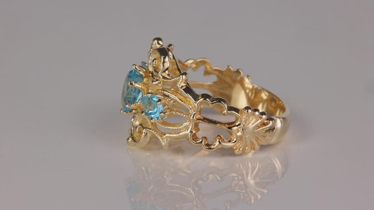 10K Yellow Gold Blue Topaz Ring 1 Carat