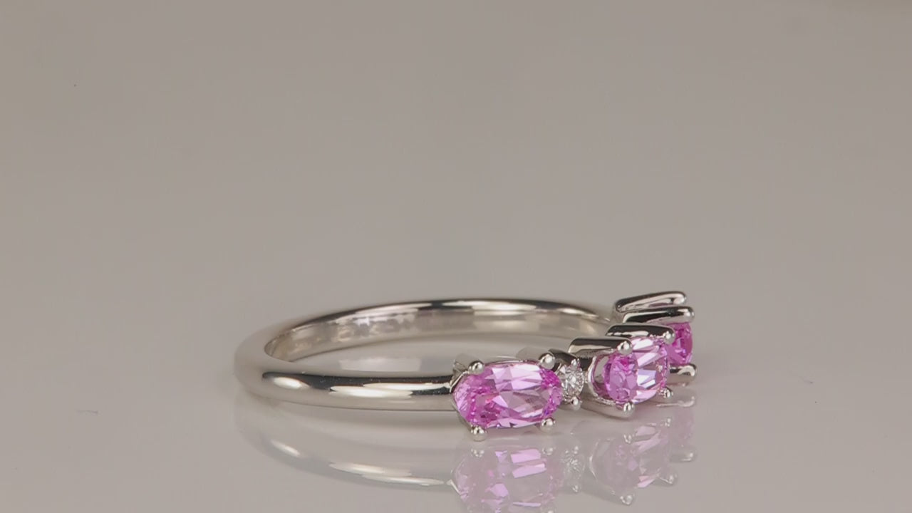 14K White Gold Oval Pink Sapphire and Diamond Ring .82cts