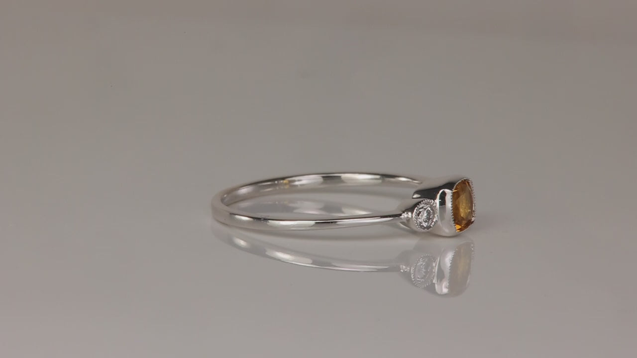 14K White Gold Bezel Set Citrine and Diamond Accent Ring .40cts