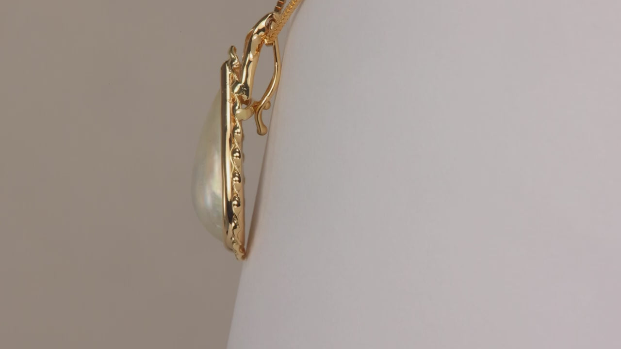 14K Yellow Gold Pear Shape Mabe Pearl Pearl Enhancer