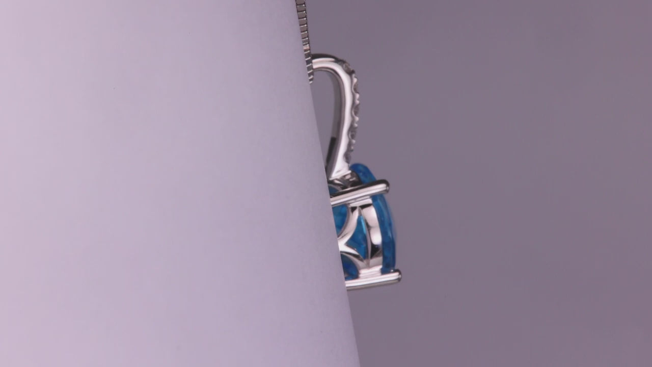 14K White Gold Round Brilliant Blue Topaz and Diamond Pendant 3.80cts