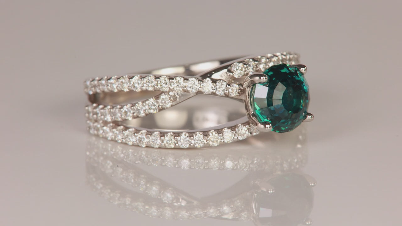 14K White Gold Round Step Montana Sapphire and Diamond Ring 2.00 Carats