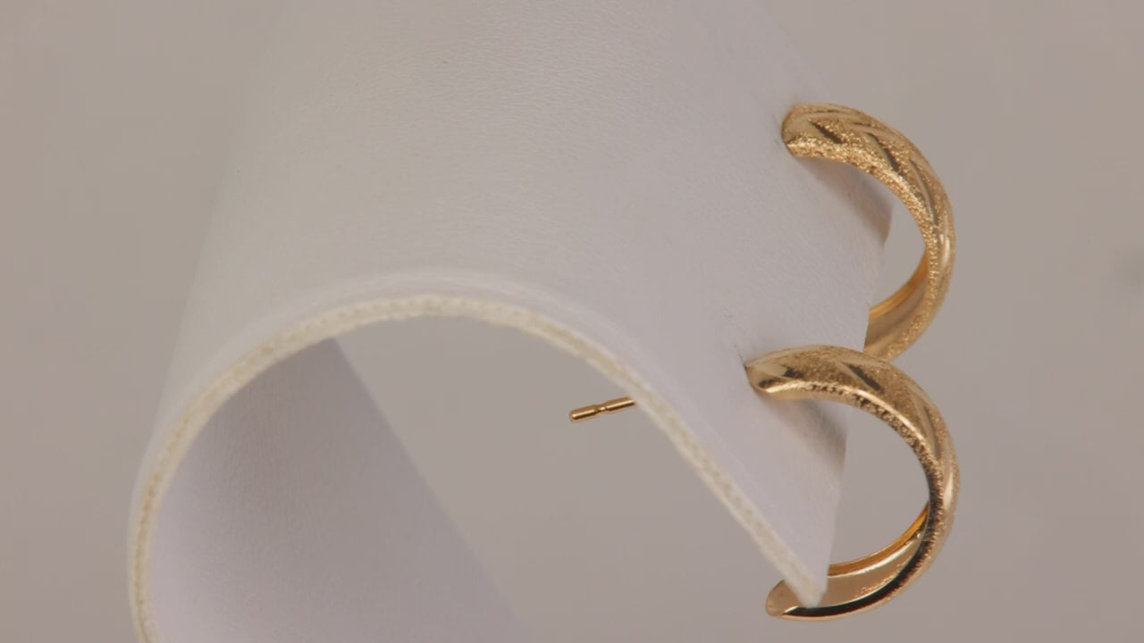 10K Yellow Gold Textured Diamond Cut Chevron Earrings