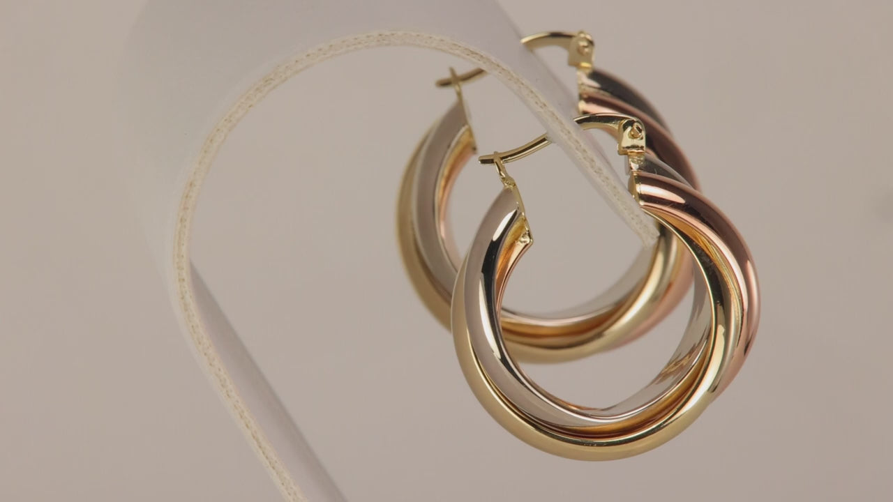 14K Yellow, White, and Rose Gold Hoop Earrings