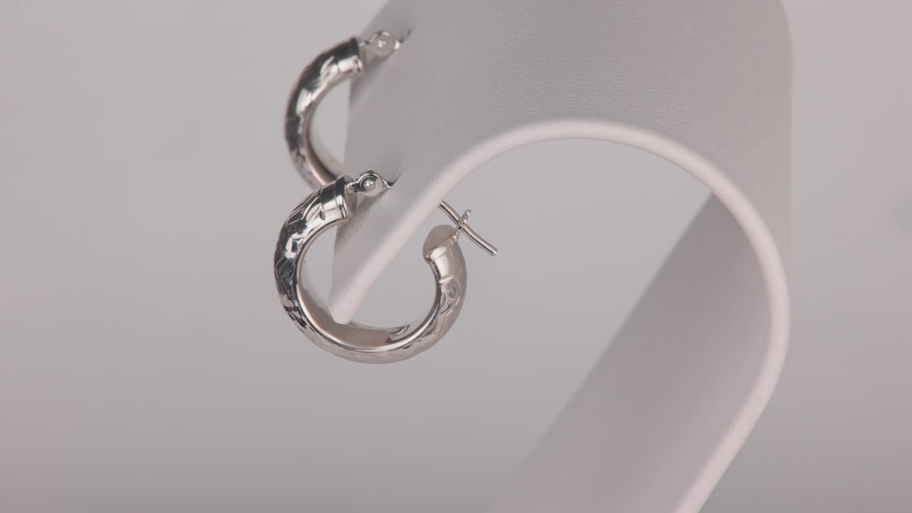 14K White Gold Diamond Cut Hoop Earrings
