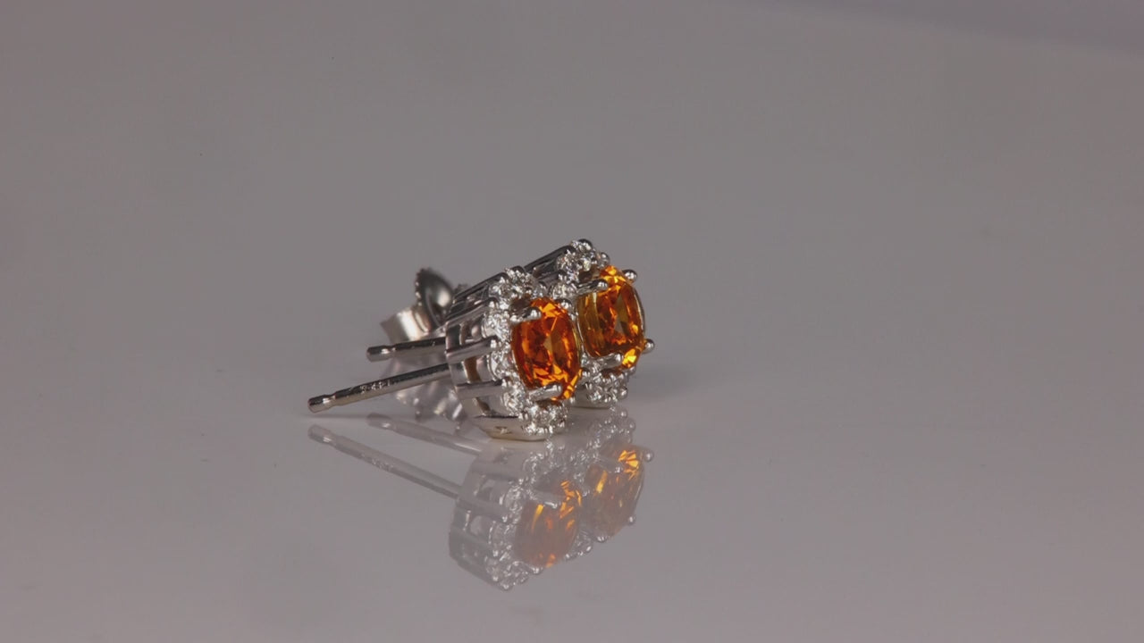 14K White Gold Round Brilliant Sapphire and Diamond Stud Earrings 1.26 Carats