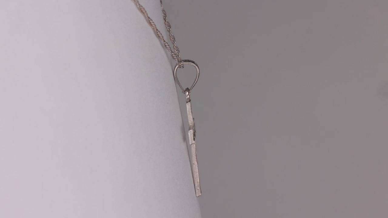 White Gold Beaded Scroll Detail Cross Necklace