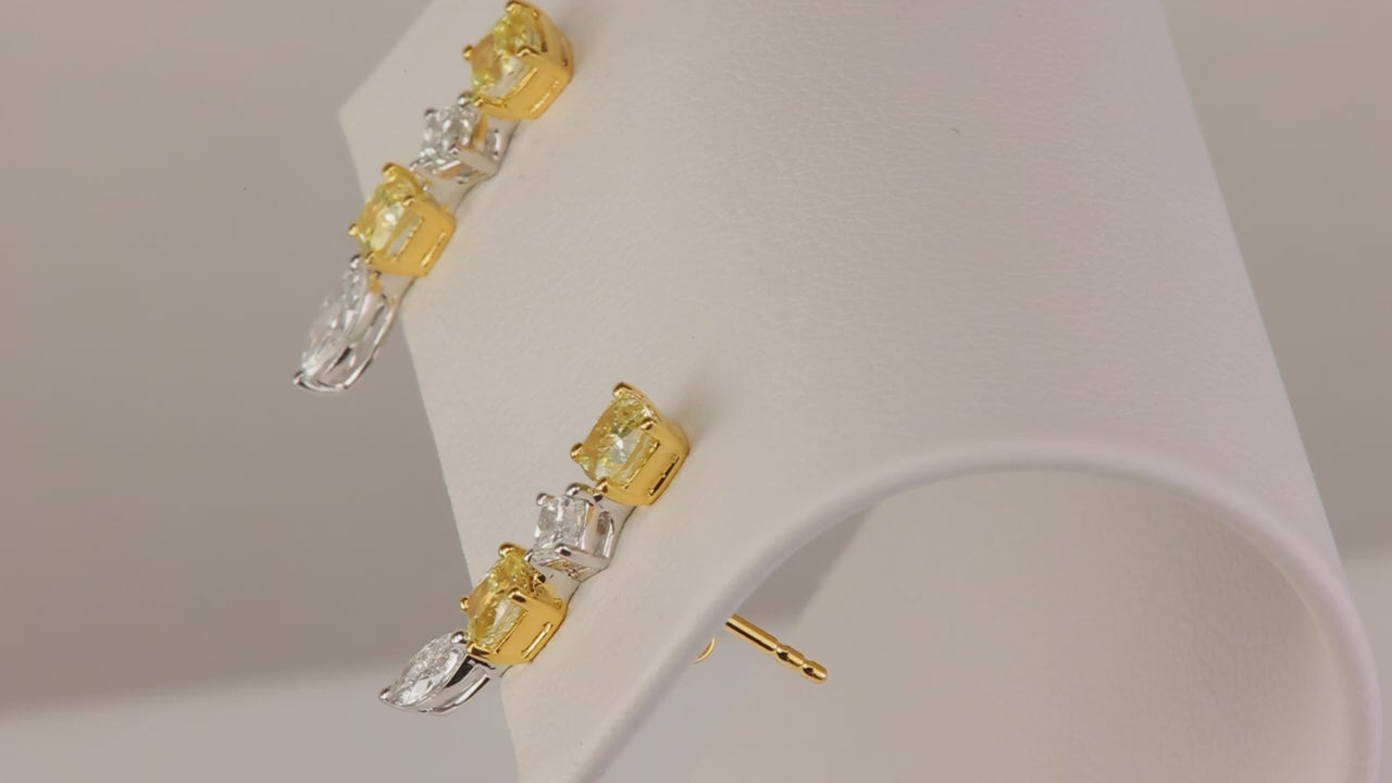 18K Yellow and White Gold Diamond Earrings 1.91 Cttw