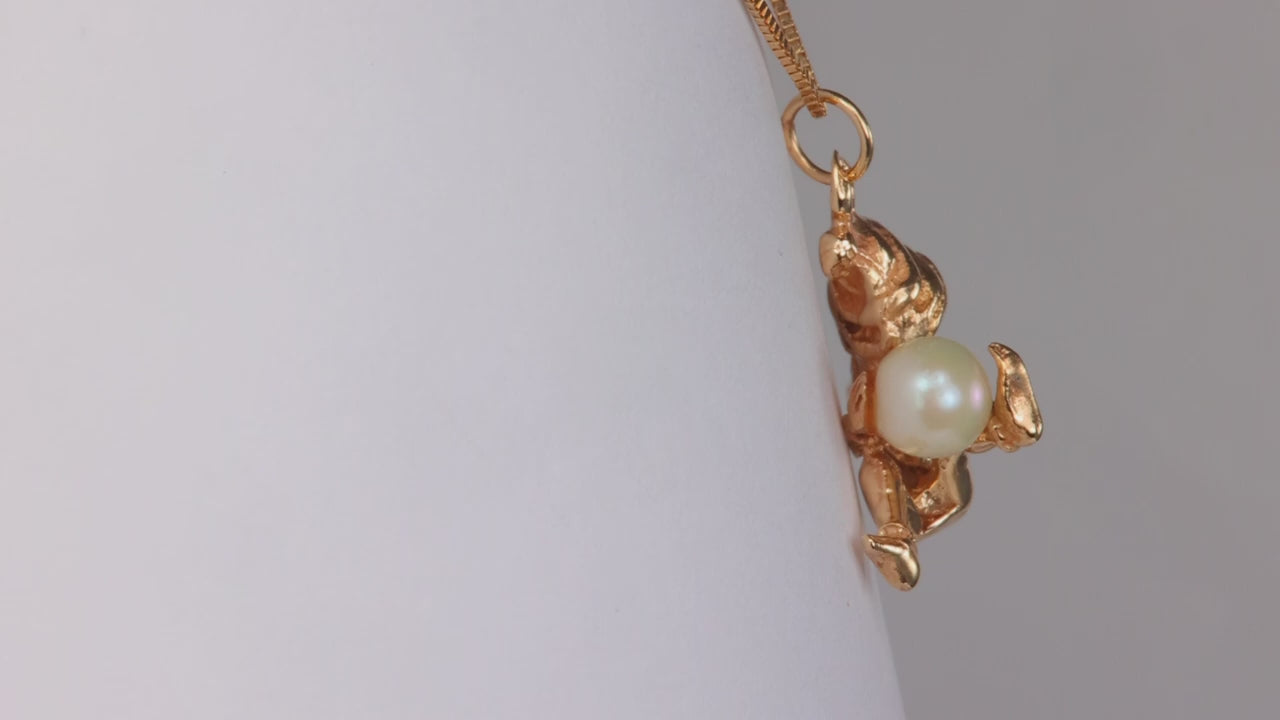 14K Yellow Gold Elf With Rubies and Pearl Pendant/Charm