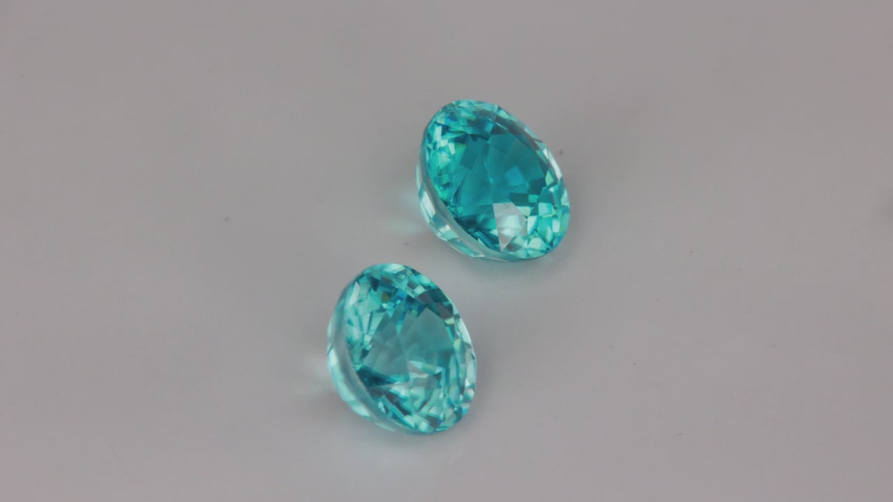 Pair of Round Brilliant Cut Blue Zircons 6.87 CTTW
